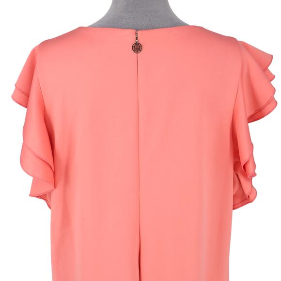 Tommy Hilfiger Dress Plus Size 22W Salmon Pink Stretch Knit Zip Flutter Sleeve - Picture 9 of 13